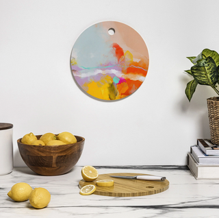 Yellow Blush Abstract Round Cutting Board