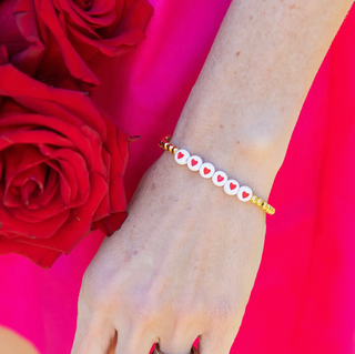 Red Heart Gold Beaded Bracelet