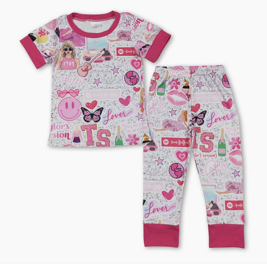 Taylor Swift Pink Butterfly Girls PJ Set with Pants