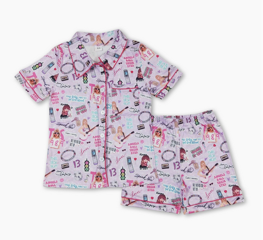 Adult Taylor Swift Short Sleeves Lavender PJ Set w/ Shorts