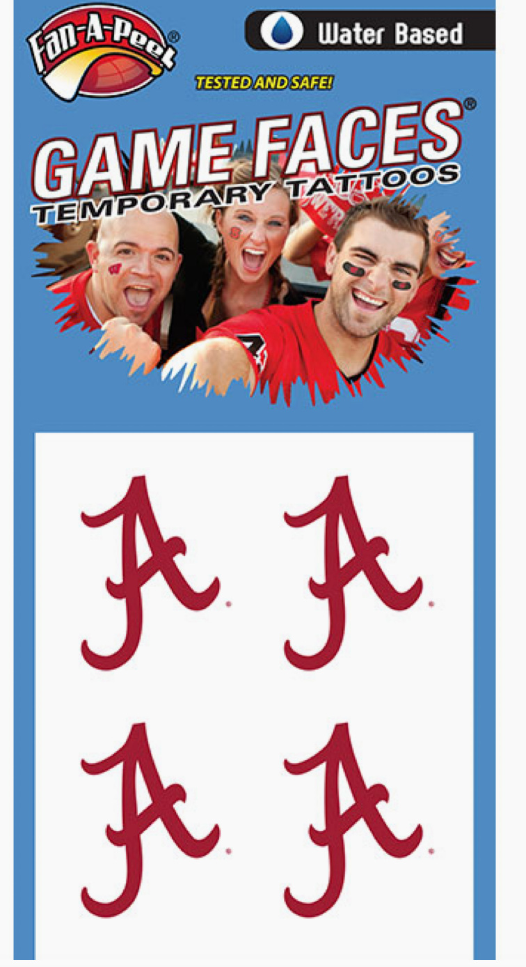 Alabama Game Day Face Temporary Tattoos