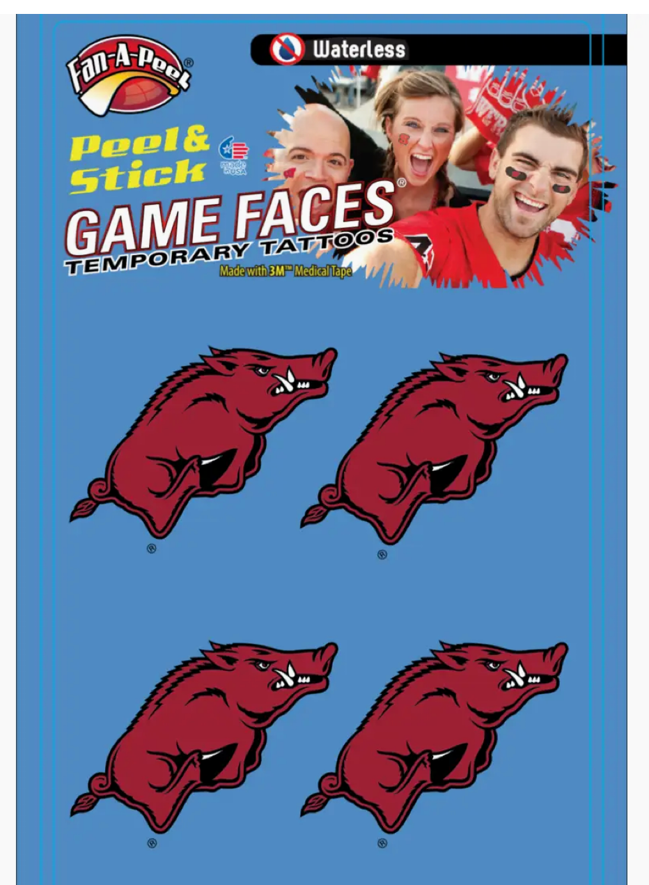 Arkansas Game Day Temporary Face Tattoos