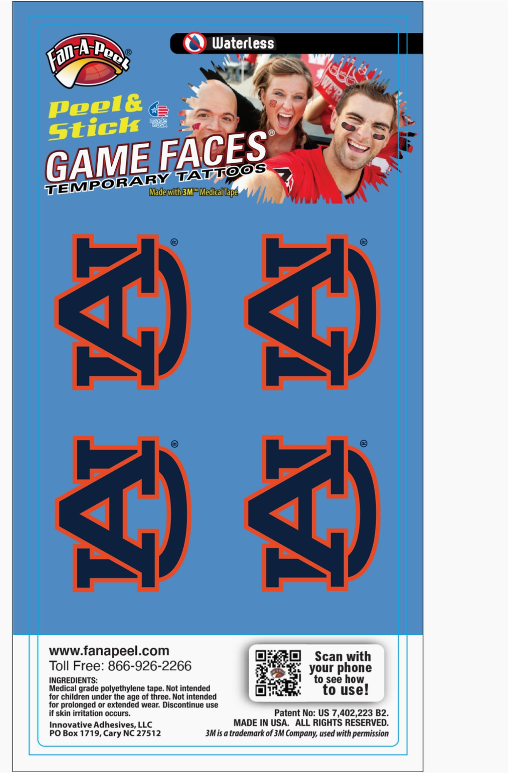 Auburn Game Day Temporary Face Tattoos