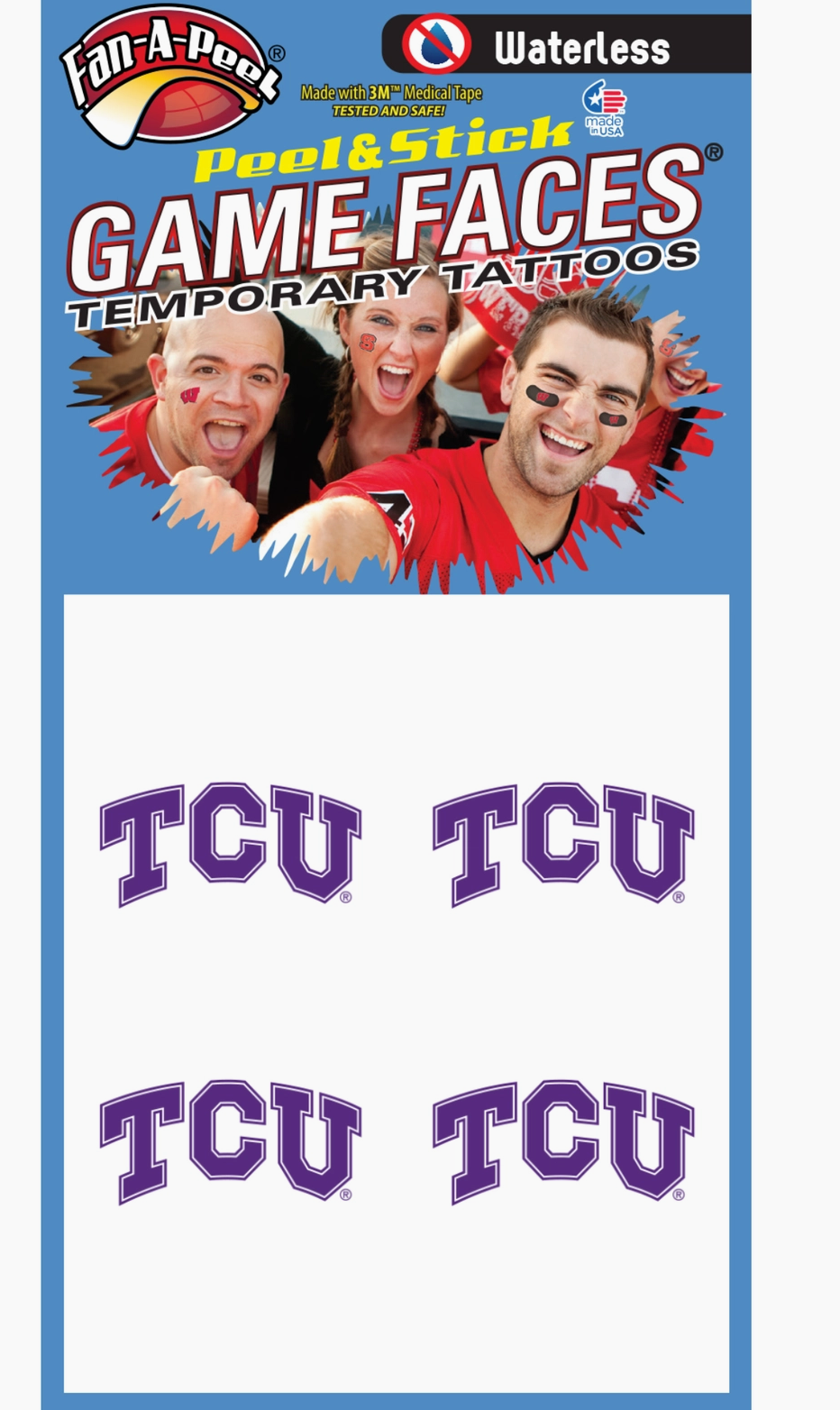 TCU Game Day Temporary Face Tattoos