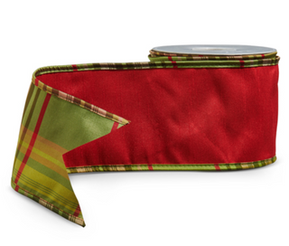 RED WITH PLAID BACK WIRED RIBBON - 4x10Y