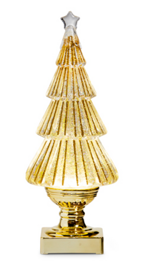 LIGHTED FLAT TREE WITH GOLD SWIRLING GLITTER