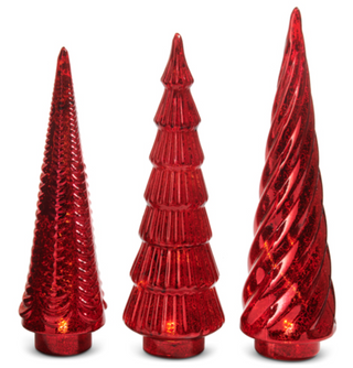 LIGHTED RED TABLETOP TREES