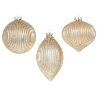 CHAMPAGNE GLITTER RIBBED ORNAMENT