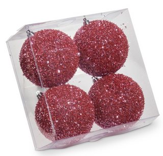 BOX OF PINK GLITTERED BALL ORNAMENTS