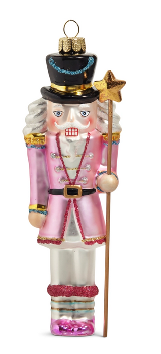 Blushing Nutcracker Glass Ornament