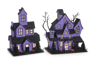 12.75" Lighted Purple Haunted House