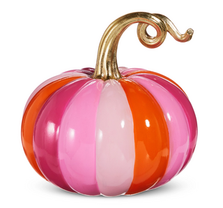 10.5" Pink and Orange Stripe Pumpkin