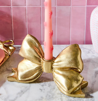 Large Gold Bow Taper Candleholder