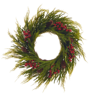 24" Cedar with Red Berries Wreath