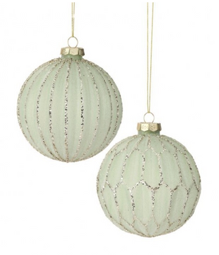 4" FROST GLASS W/GLITTER BALL ORNAMENT