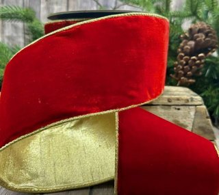 Lush Velvet With Gold Backing Ribbon - Red 4x10Y