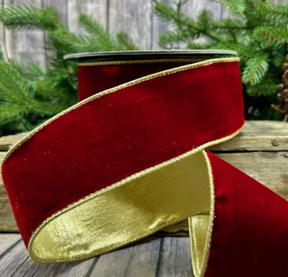 Lush Velvet With Gold Backing Ribbon - Vintage Red