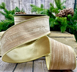 Velvet Vintage Chic Gold Back Ribbon - Almond 2.5x10Y