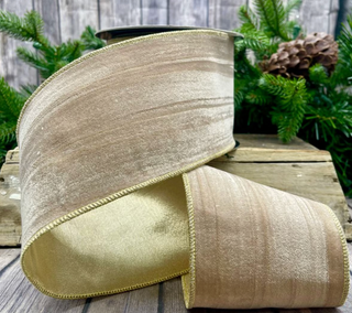 Velvet Vintage Chic Gold Back Ribbon - Almond 4x10Y