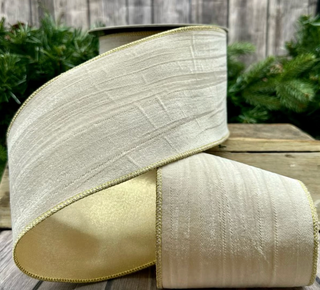 Velvet Vintage Chic Gold Back Ribbon - Alabaster 4x10Y