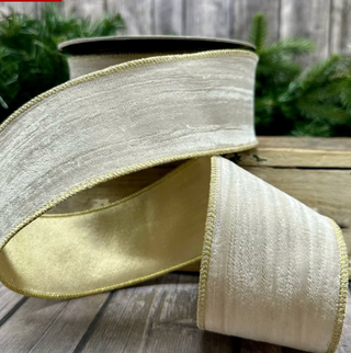 Velvet Vintage Chic Gold Back Ribbon - Alabaster 2.5x10Y