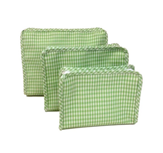 TRVL - Roadie Leaf Green Gingham Zipper Pouch - Multiple Sizes
