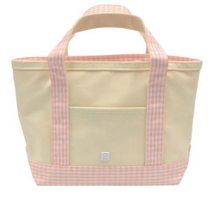 TRVL- MINI TOTE - CANVAS NATURAL With GINGHAM TAFFY TRIM