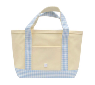 TRVL - MINI TOTE - CANVAS NATURAL With GINGHAM MIST TRIM