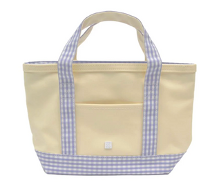 TRVL- MINI TOTE - CANVAS NATURAL With GINGHAM LILAC TRIM