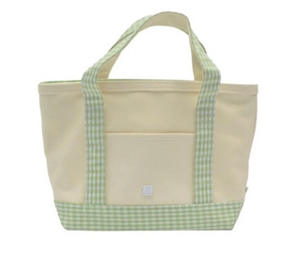 TRVL - MINI TOTE -  CANVAS NATURAL With GINGHAM LEAF TRIM