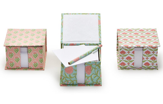 Floral Block Print Note Paper Caddy with Pencil