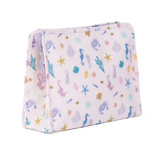 a pink bag with sea creatures on it