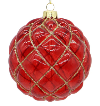 a red and gold christmas ornament
