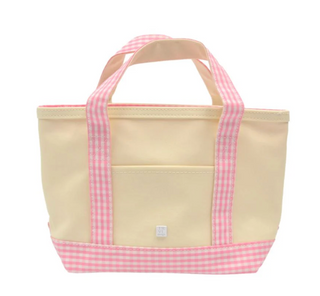 TRVL Mini Tote Canvas Natural With Gingham Pink Trim