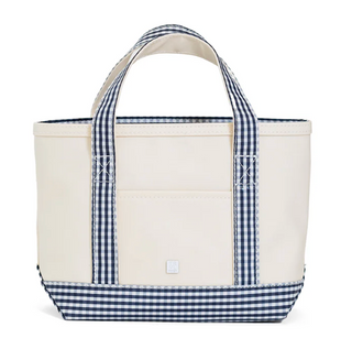 TRVL Mini Tote Canvas Natural With Gingham Navy Trim