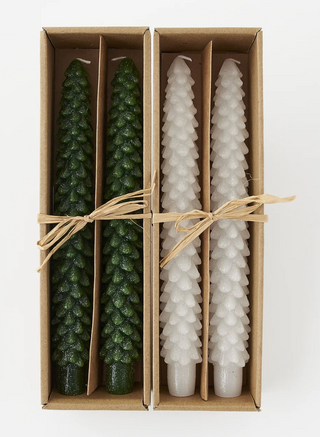 Tree Taper Candles - Green & White