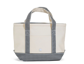 TRVL Mini Tote Canvas Natural With Gingham Black Trim