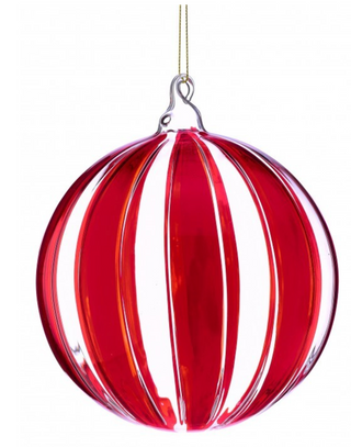 GLASS PEPPERMINT BALL ORNAMENT 6"