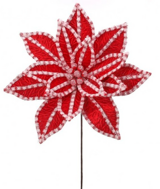 GIANT CANDY SNOW GLITTER POINSETTA STEM 30"