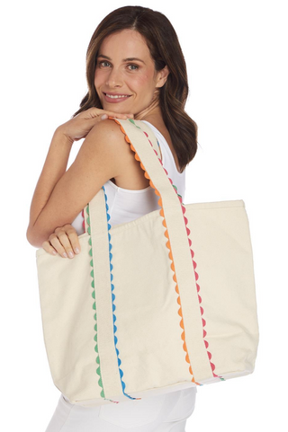 Rainbow Trim Canvas Tote