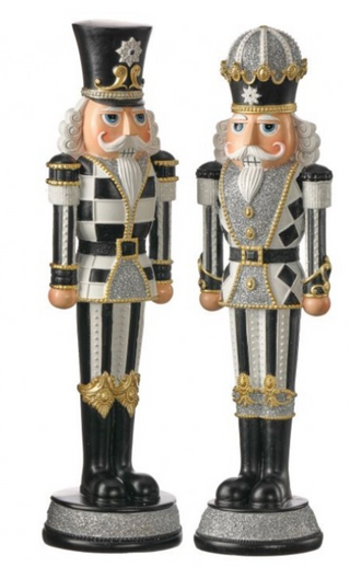 a couple of black and white figurines