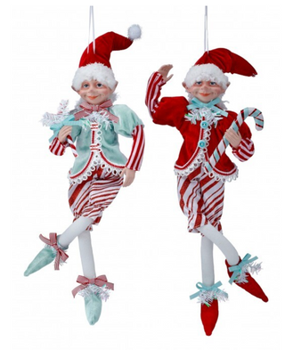 two christmas elf dolls from a string