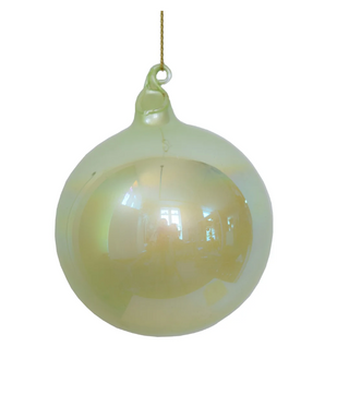 a shiny white ball from a string