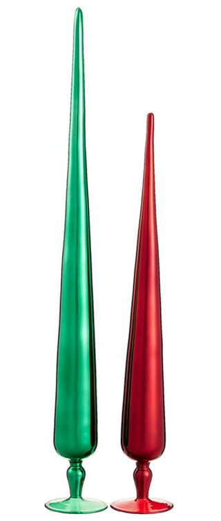 a red and green tall objects