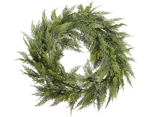 a green wreath with leaves