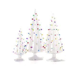 a group of glass christmas trees
