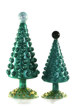 a pair of green christmas trees