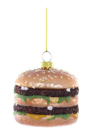 a hamburger ornament from a string