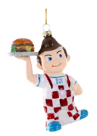 a christmas ornament with a burger on it