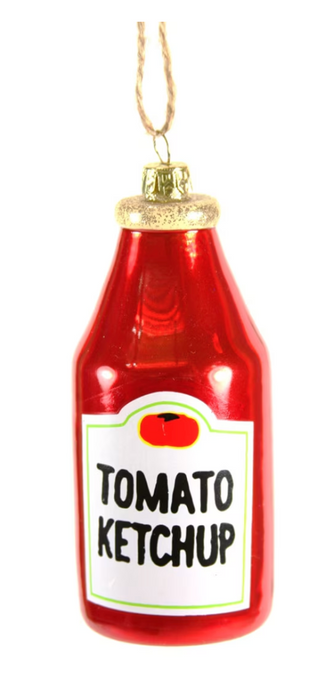 a red bottle with a white label